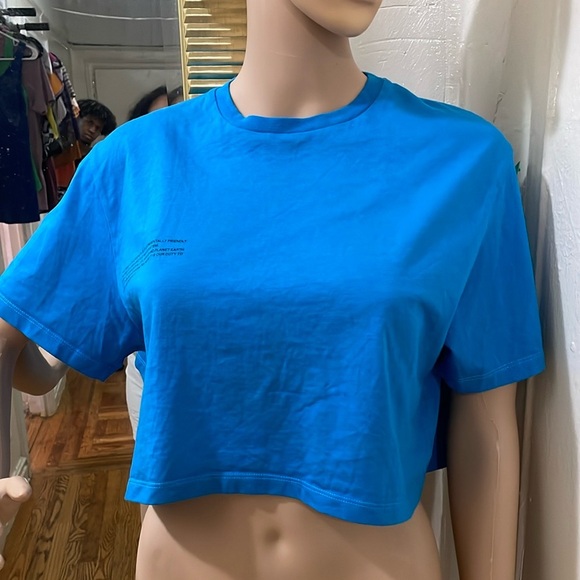 Pangaia Blue Boxy Crop T-Shirt Short Sleeve - Picture 1 of 13